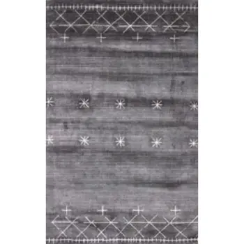 5' X 8' Black Gray and White Abstract Ombre with Stars Hand Loomed Area Rug