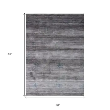 5' X 8' Gray and Teal Abstract Ombre with Stars Hand Loomed Area Rug
