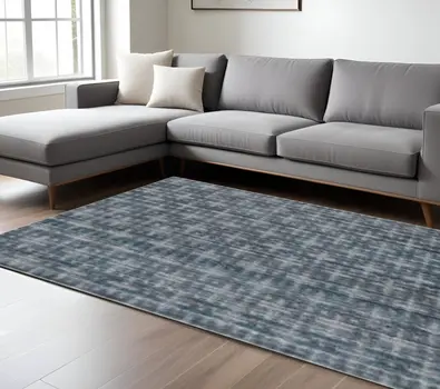 8' X 10' Blue And And Charcoal Hand Loomed Area Rug