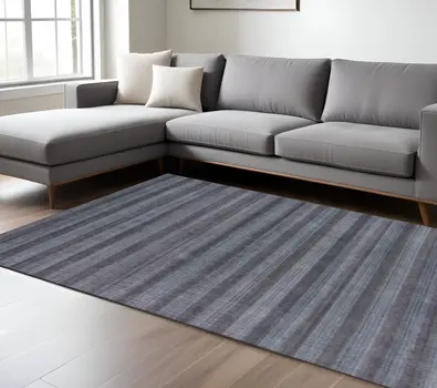 9' X 12' Blue And Black Hand Loomed Area Rug