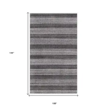 9' X 12' Dark Grey And White Striped Hand Loomed Area Rug