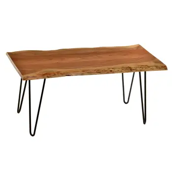 42" Natural And Black Solid Wood And Iron Coffee Table