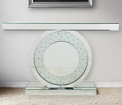 47" Silver Mirrored Glass Pedestal Console Table