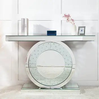 47" Silver Mirrored Glass Pedestal Console Table