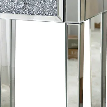 23" Silver Glass Mirrored End Table With Drawer