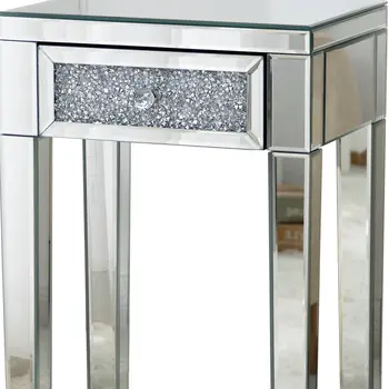 23" Silver Glass Mirrored End Table With Drawer