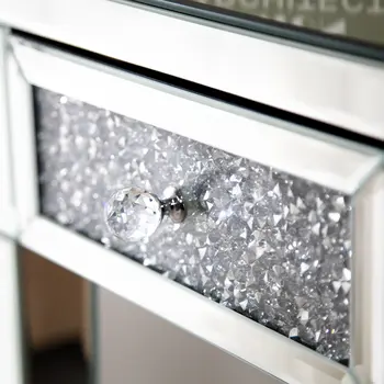 23" Silver Glass Mirrored End Table With Drawer