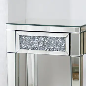 23" Silver Glass Mirrored End Table With Drawer