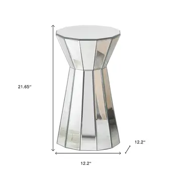 22" Silver Glass Round Mirrored End Table