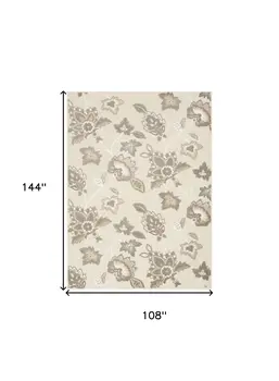 9' X 12' Beige Floral Stain Resistant Non Skid Area Rug