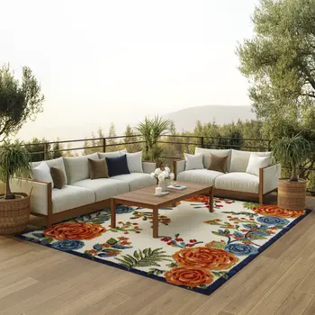 9' X 12' Multicolor Floral Stain Resistant Non Skid Area Rug