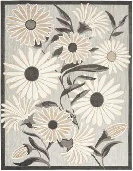 9' X 12' Beige Floral Stain Resistant Non Skid Area Rug