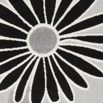 9' X 12' Black And White Floral Stain Resistant Non Skid Area Rug