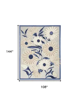 9' X 12' Blue and Gray Floral Non Skid Indoor Outdoor Area Rug