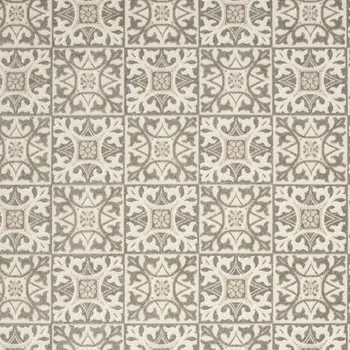 9' X 12' Ivory And Grey Fleur De Lis Stain Resistant Non Skid Area Rug