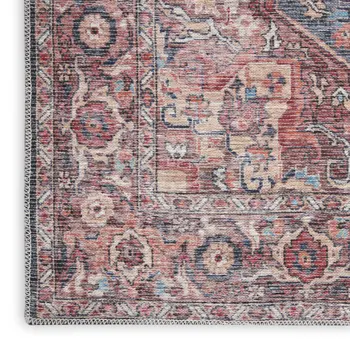 6' X 9' Blue And Pink Medallion Distressed Washable Area Rug