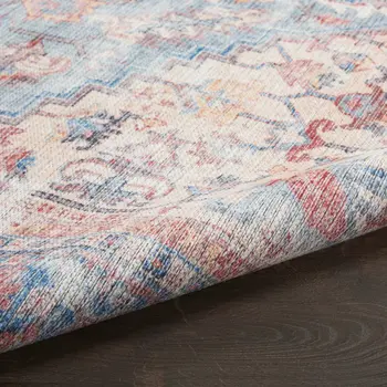 6' X 9' Blue And Orange Medallion Distressed Washable Area Rug