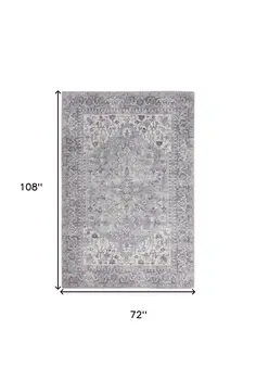 6' X 9' Grey Medallion Distressed Washable Area Rug