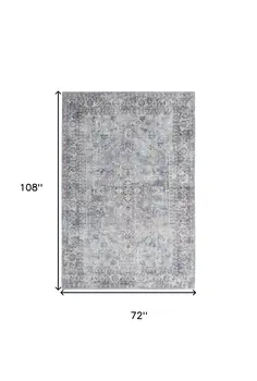 6' X 9' Light Grey And Blue Medallion Distressed Washable Area Rug