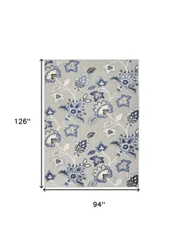 8' X 11' Blue and Gray Floral Non Skid Indoor Outdoor Area Rug