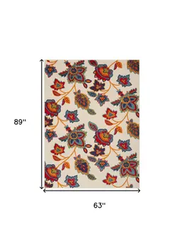 5' X 8' Gray Blue and Orange Floral Non Skid Indoor Outdoor Area Rug