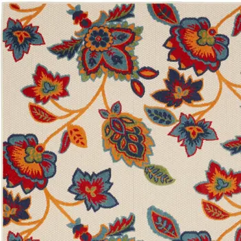5' X 8' Gray Blue and Orange Floral Non Skid Indoor Outdoor Area Rug