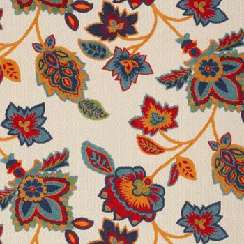 8' X 11' Gray Blue and Orange Floral Non Skid Indoor Outdoor Area Rug