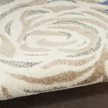 6' X 9' Blue And Grey Floral Stain Resistant Non Skid Area Rug