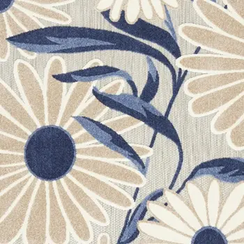 5' X 8' Blue and Gray Floral Non Skid Indoor Outdoor Area Rug