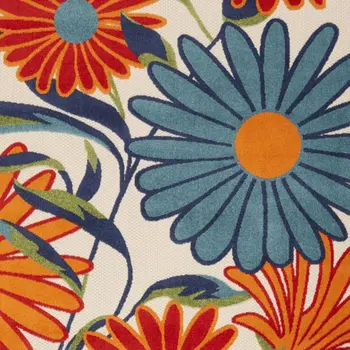 4' X 6' Ivory Blue and Orange Floral Non Skid Indoor Outdoor Area Rug