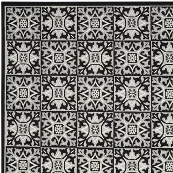 7' X 10' Black And White Fleur De Lis Stain Resistant Non Skid Area Rug
