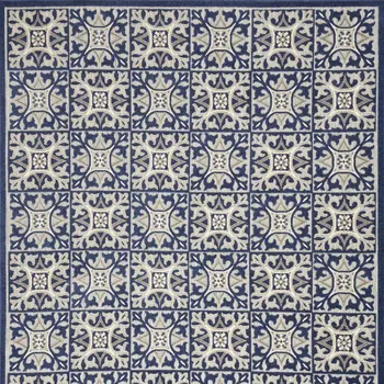 6' X 9' Blue Fleur De Lis Stain Resistant Non Skid Area Rug
