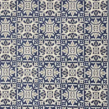 4' X 6' Blue Fleur De Lis Stain Resistant Non Skid Area Rug