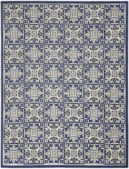 5' X 8' Blue Fleur De Lis Stain Resistant Non Skid Area Rug