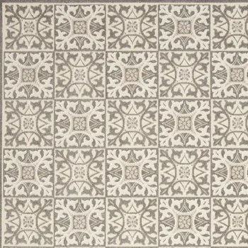 7' X 10' Ivory And Grey Fleur De Lis Stain Resistant Non Skid Area Rug