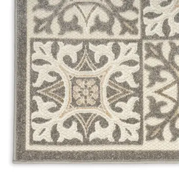 4' X 6' Ivory And Grey Fleur De Lis Stain Resistant Non Skid Area Rug