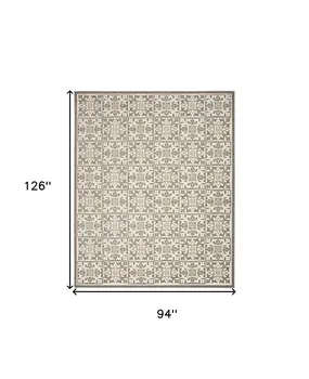 8' X 11' Ivory and Gray Geometric Non Skid Indoor Outdoor Area Rug