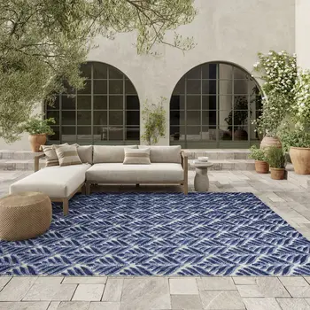 6' X 9' Blue Floral Stain Resistant Non Skid Area Rug