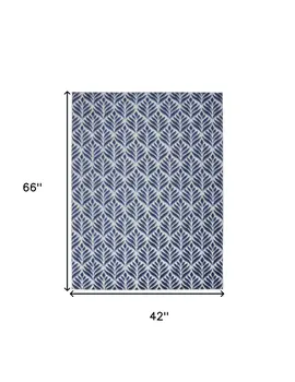 4' X 6' Blue Floral Stain Resistant Non Skid Area Rug