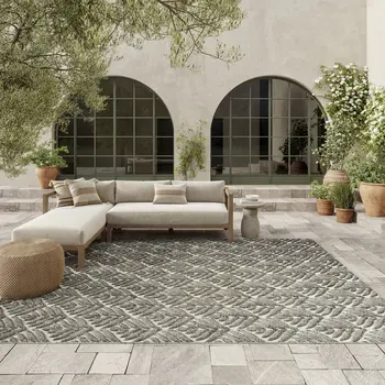 6' X 9' Charcoal Floral Stain Resistant Non Skid Area Rug