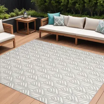 8' X 11' Gray Floral Non Skid Indoor Outdoor Area Rug