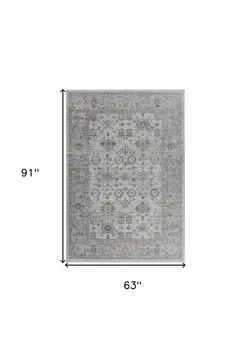 5' X 8' Grey Oriental Area Rug