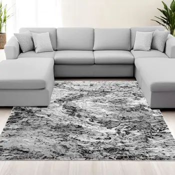 7' X 10' Grey Abstract Area Rug