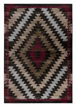 5' X 7' Brown And Red Geometric Area Rug