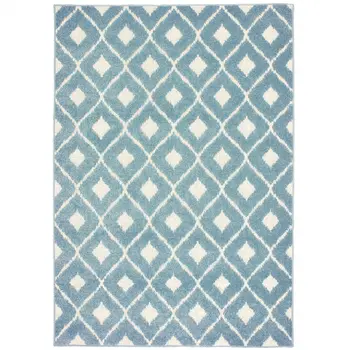 10' X 13' Blue and Ivory Geometric Stain Resistant Indoor Outdoor Area Rug