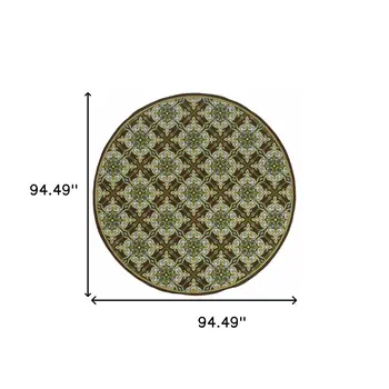 8' X 8' Brown and Ivory Round Floral Stain Resistant Indoor Outdoor Area Rug