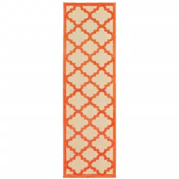 2' X 8' Orange Geometric Stain Resistant Indoor Outdoor Area Rug
