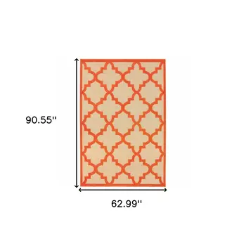 5' X 8' Orange Geometric Stain Resistant Indoor Outdoor Area Rug