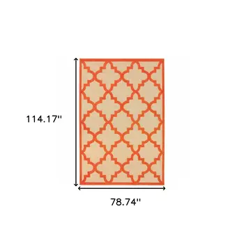 7' X 10' Orange Geometric Stain Resistant Indoor Outdoor Area Rug