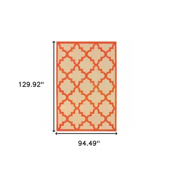 8' X 11' Orange Geometric Stain Resistant Indoor Outdoor Area Rug